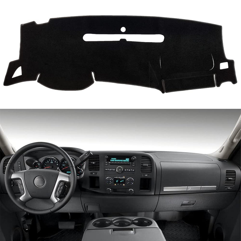 Dashboard Cover for GMC Sierra and Chevrolet Silverado- Fits 2007-2013 Models with Two Glove Boxes. Custom Fit Dash Mat, Won't Break Dash Sensors(Premium Carpet, Black)