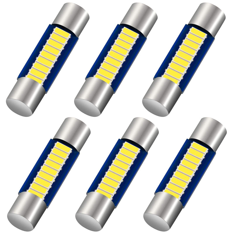 6PCS 28mm 29mm 6614F Festoon LED Car Bulb, Extremely Bright 9-SMD 4014 chips 6641 6612F LED Bulb, Fit for Vanity Mirror Lights and Sun Visor Lights, 6000k White 6PCS 29mm 9SMD