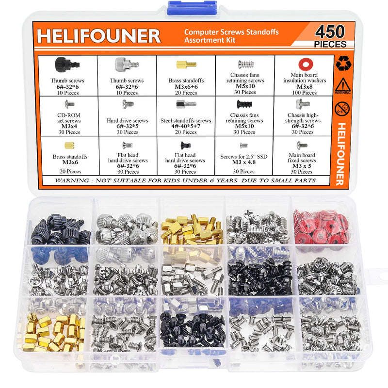 450 Pieces Computer Standoffs Spacer Screws Assortment Kit for Hard Drive Computer Case Motherboard Fan Power Graphics