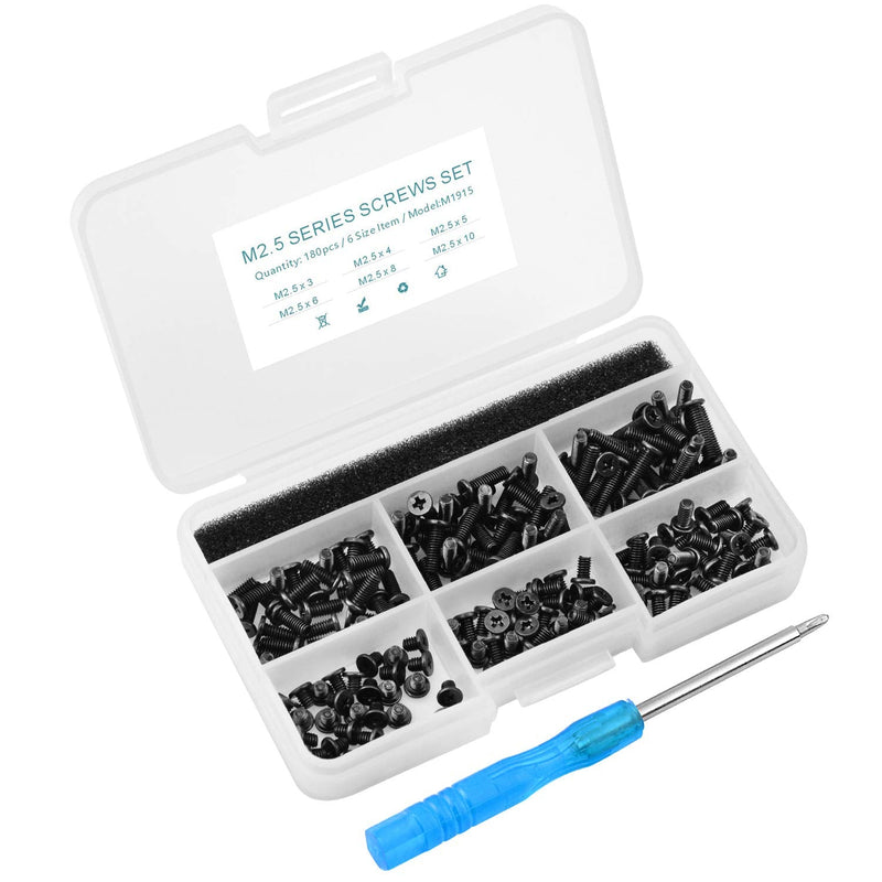 Mcsher 180pcs Laptop Repair Kit, M2.5 Computer Screw Set with Screwdriver & Plastic Box, Replacement for HP Dell Lenovo Acer Asus Samsung Notebook PC Repair