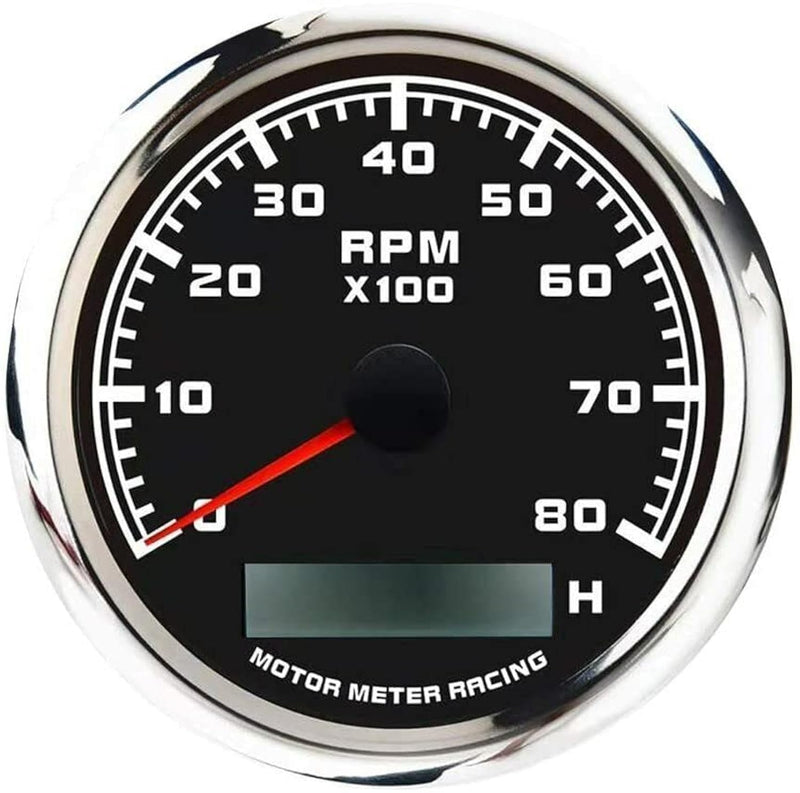 MOTOR METER RACING W Pro Series 85mm 3-3/8" Tachometer 8000 RPM Gasoline Diesel Engine with Hour Meter Black Dial White LED Waterproof for Car Truck Boat Yacht Motorcycle 8000 RPM 85mm