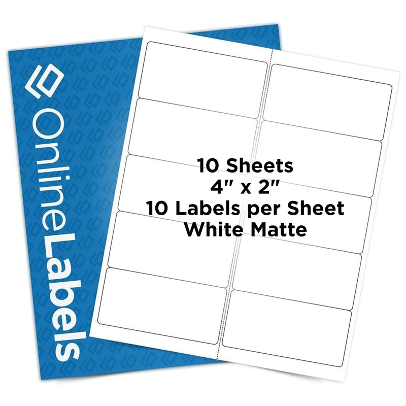 4 x 2 Rectangle Mailing Labels - Permanent, White Matte - Address, Shipping, Gift - Pack of 100 Labels, 10 Sheets - Inkjet/Laser Printers 10 Sheet Pack