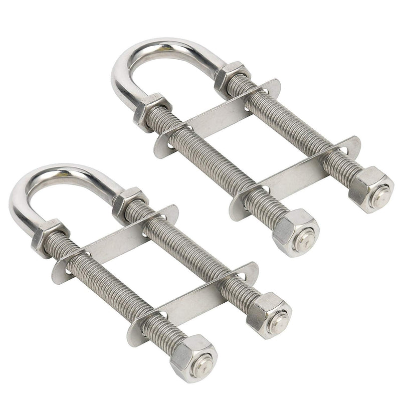 Amarine Made Pair of Stainless Steel Marine Boat Stern Bow Eye Tie Down U Bolt (Silver, 1/2" Dia - 2-1/2" Thread Lenght)