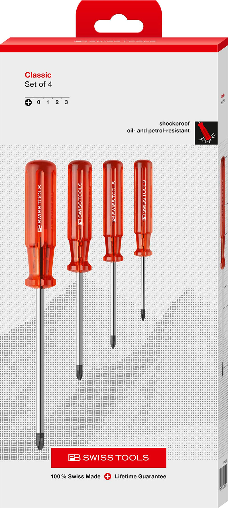 PB Swiss Tools Phillips Screwdriver Set PB 1562.CBB | 100% Swiss Made | 4-Piece Screwdriver Set with Classic Grip, Size PH0 PH1 PH2 PH3