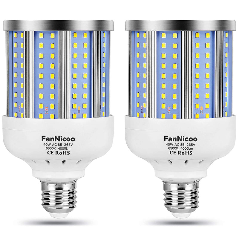 2 Pack 280W Equivalent LED Corn Light Bulb, 4000 Lumen 6500K Cool White Daylight 40W LED Corn Lamp,E26/E27 Medium Base,for Indoor Outdoor Warehouse Garage Basement Backyard Factory Barn and Many Area 40.0 Watts
