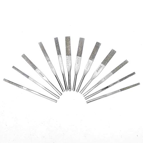  [AUSTRALIA] - Garosa 12 Piece Precision Needle File Set, Multi Grit Machine Files for Metal Grinding and Reciprocating Tools, Professional Shank Taper Files 100 150 200 300 Grit