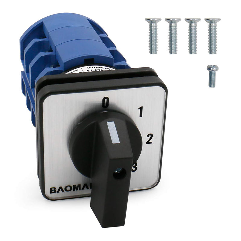 BAOMAIN 63A Rotary Cam Changeover Switch AC 660V 4-Position 3-Phase 12-Terminal SZW26-63/0-3.3 1-Pack Universal Cam Selector Switch for Motor Control and Power Switching 0-1-2-3