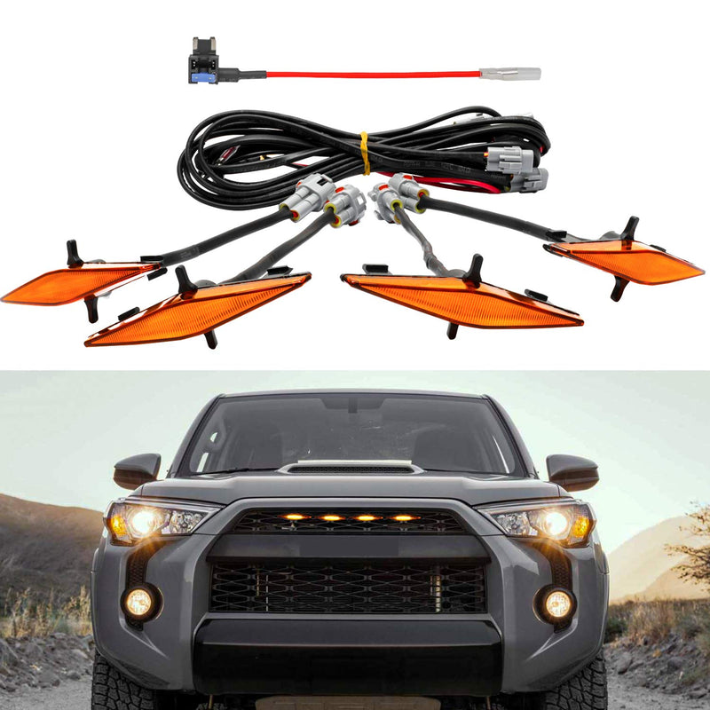 SEVEN SPARTA 4 PCS Grill Led Lights Compatible with Toyota 4Runner 2014-2024 TRD Pro Grille and 2014-2019 SR5, Premium, Limited, TRD Off-Road, Fuse and Instruction Included (Amber) Amber Shell with Amber Lights