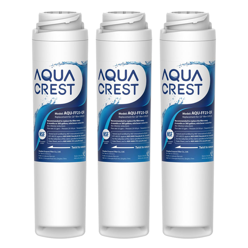 AQUA CREST GXRLQR Under Sink Water Filter, NSF/ANSI 401 Certified, Replacement for GE SmartWater Twist and Lock In-Line GXRLQR Water Filter, Reduces PFAS, PFOA/PFOS, 3 Pack