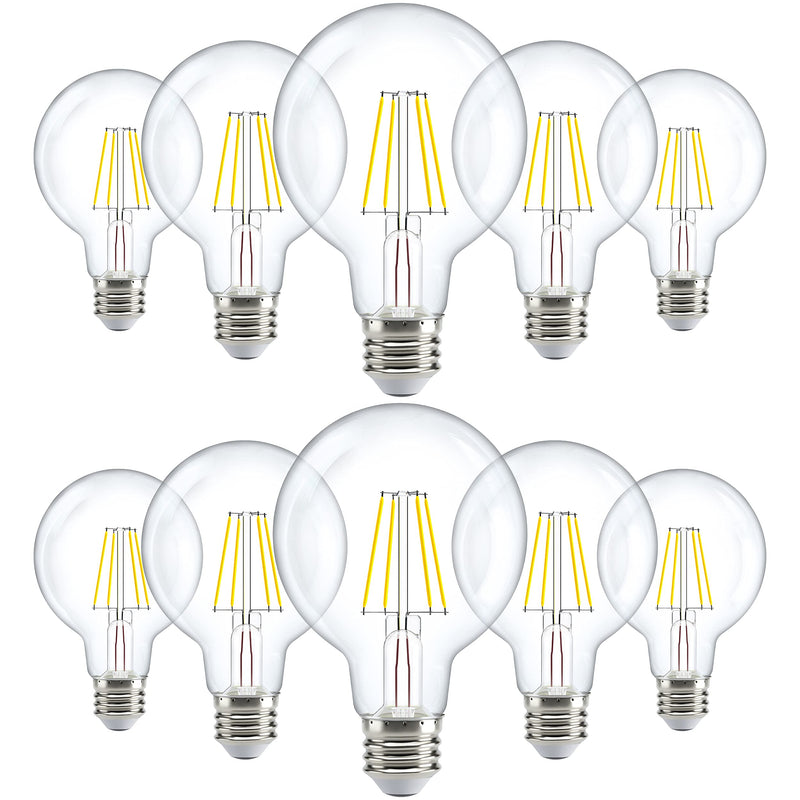 10 Pack G25 LED Light Bulbs, Filament Edison Globe, Vanity Lighting Bulb for Bathroom Bedroom, 500 LM, 5W (60W Equivalent), 3000K Warm White, Dimmable, E26 Base, Clear UL 10 Count (Pack of 1) White - 3000k