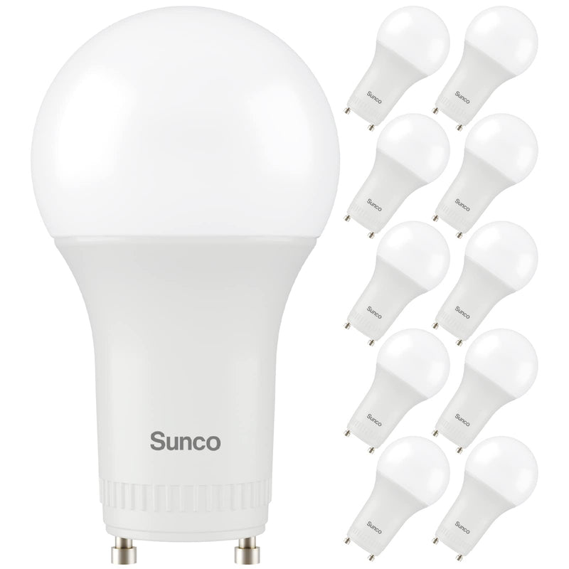 Sunco 10 Pack GU24 LED Bulb A19, 2 Prong Light Bulbs, 800 LM, 9W (60W Equivalent), 2700K Soft White, Dimmable, Twist & Lock GU24 Pin Base, CRI91, Instant On UL White 27k