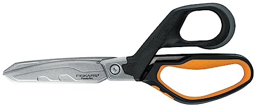Fiskars PowerArc Heavy-Duty Scissors, Up to 30% More Power, Length 21cm, Durable Stainless Steel Blade/Plastic Handles, Black/Orange, 1027204 Single
