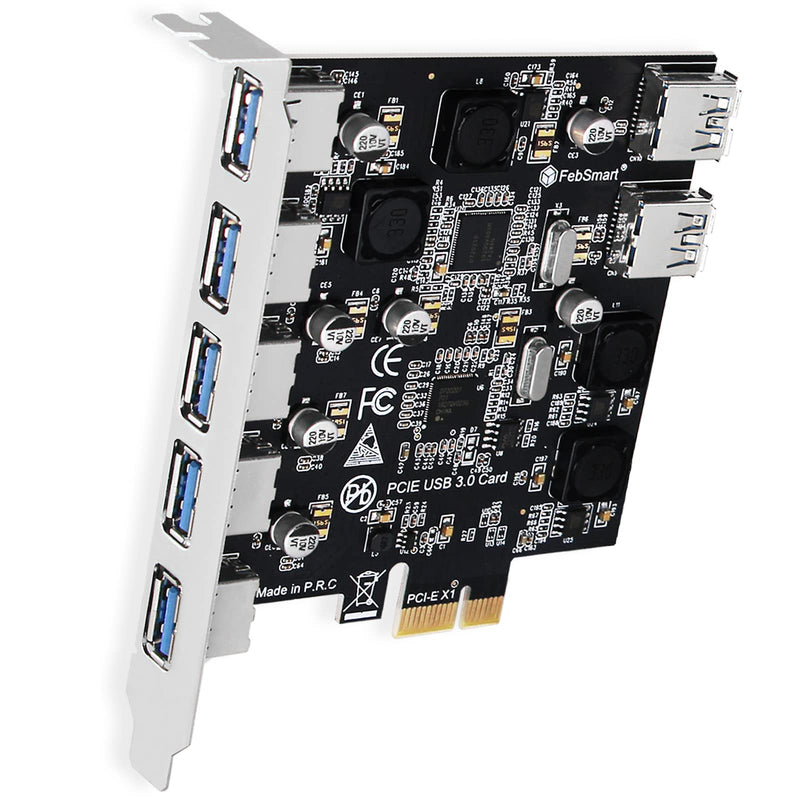 7-Ports Superspeed 5Gbps PCIE USB 3.0 Expansion Card for Windows 11, 10, 8.x, 7, Vista, XP Desktop PCs, Built in FebSmart Self-Powered Technology, No Need Additional Power Supply (FS-U7-Pro) FS-U7-Pro
