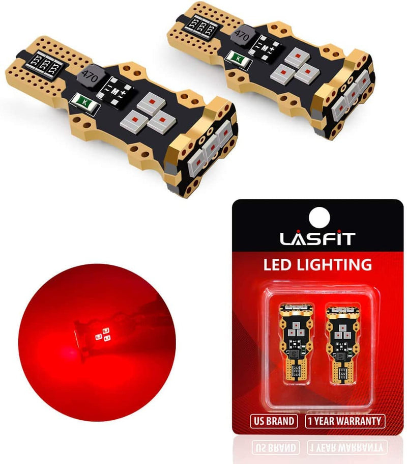 LASFIT 921 912 LED Bulb Red, Third Brake Center High Mount Stop Light, Canbus Error Free T15 906 904 W16W LED Bulb Red 3rd Brake Lights For Cars/Truck, 300% Bright, Pack of 2 921/912/T15