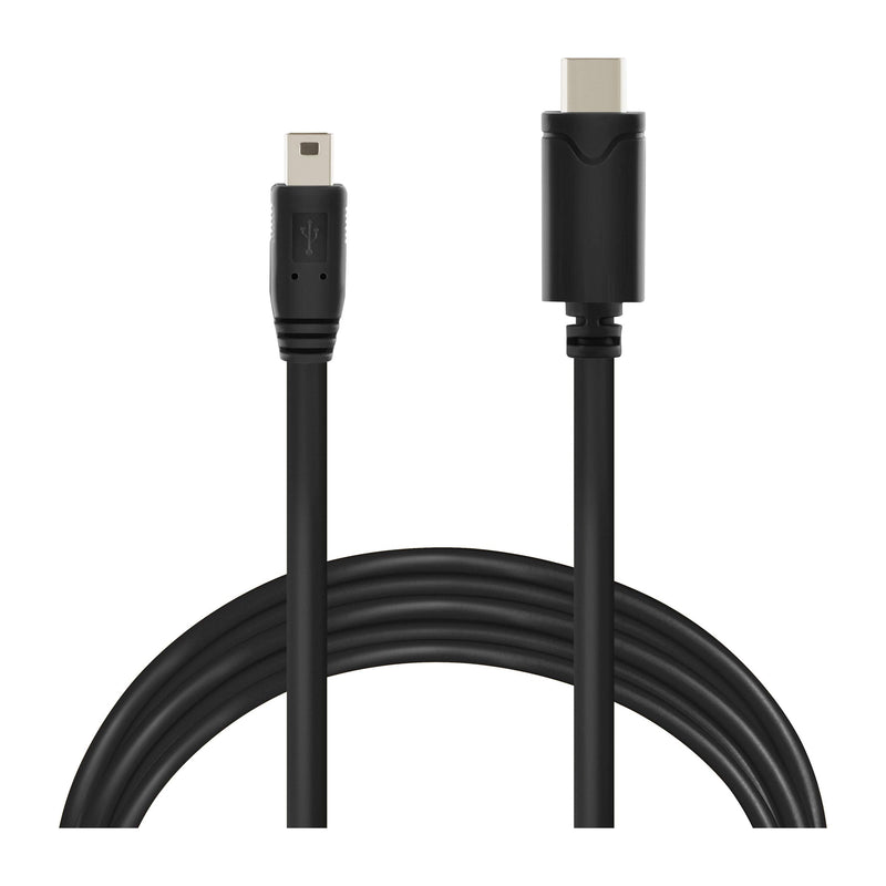20-Foot Mini USB 5-Pin to USB Type C Cable - Extra Long Tethering Cable - Compatible with Canon, GoPro, Yeti Microphones, Dash Cams, Tomtom GPS Systems, MP3 Players and More. Black