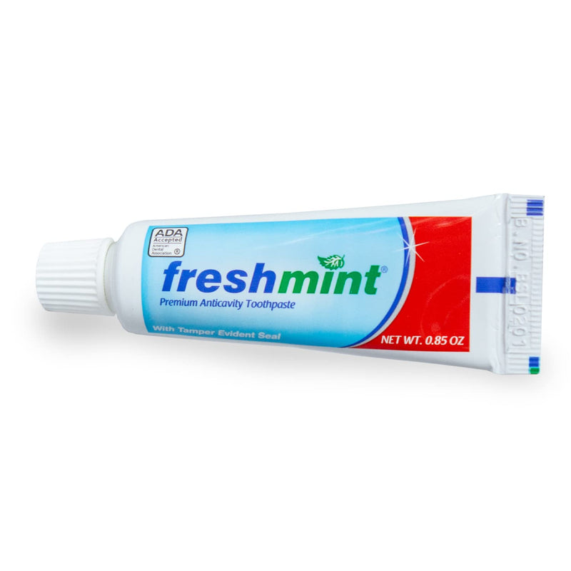 Freshmint® 144 Tubes of 0.85 oz. Premium Anticavity Fluoride Toothpaste with Safety Seal (ADA Accepted) Mint 0.85 Ounce (Pack of 144)