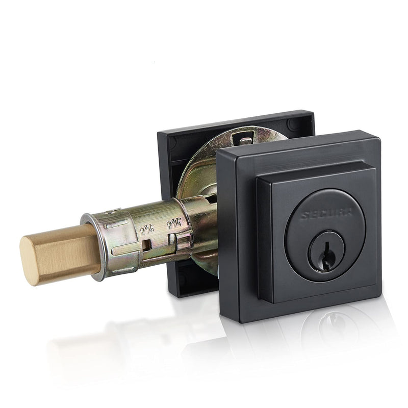 Contemporary Square Deadbolt Door Lock, Single Cylinder, Oil Rubbed Bronze DC70-Bronze