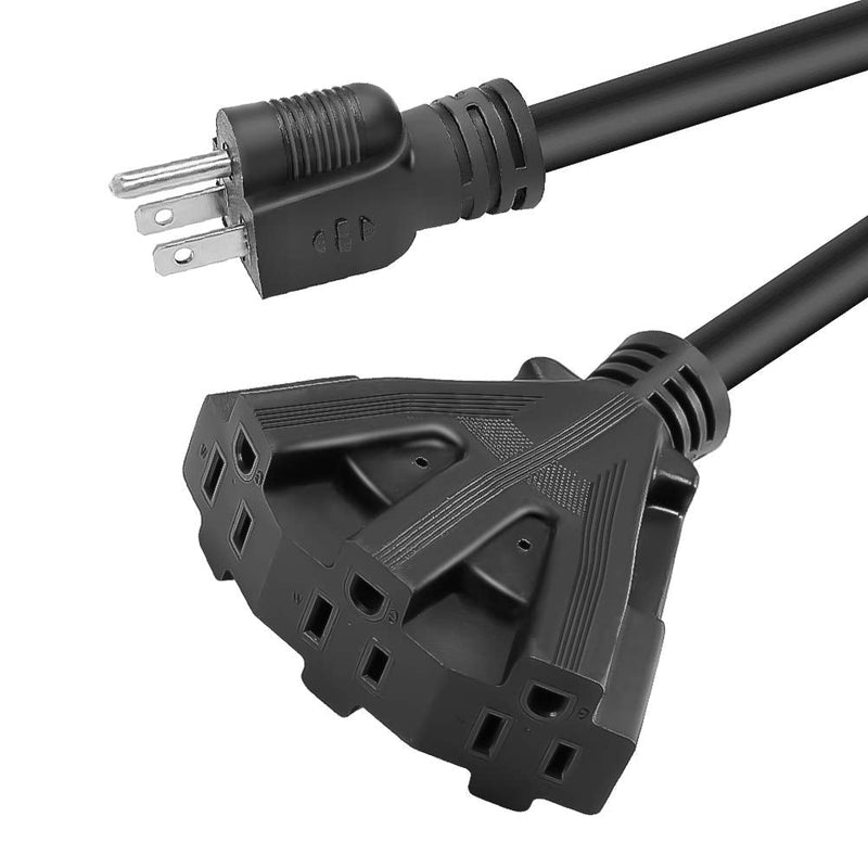 10FT 12/3 Outdoor Extension Cord, Heavy Duty 3-Outlet SJTW Indoor/Outdoor Three-Prong Power-Cord 12-Gauge Grounded 15-Amp 1875 Watts 10 FT