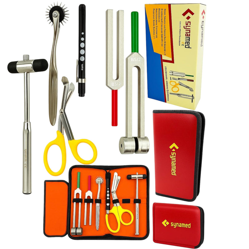 Cynamed Set of 6 pcs Reflex Percussion Buck Hammer + Penlight +Tuning Fork C 128 C 512 + Bandage Scissors 7.25" + Wartenberg Pinwheel (Set of 6)