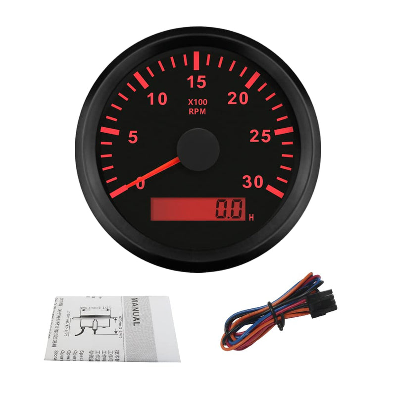 ELING Engine Tachometer Gauge 3000 RPM for Diesel with Red Backlight 85mm 12V 24V