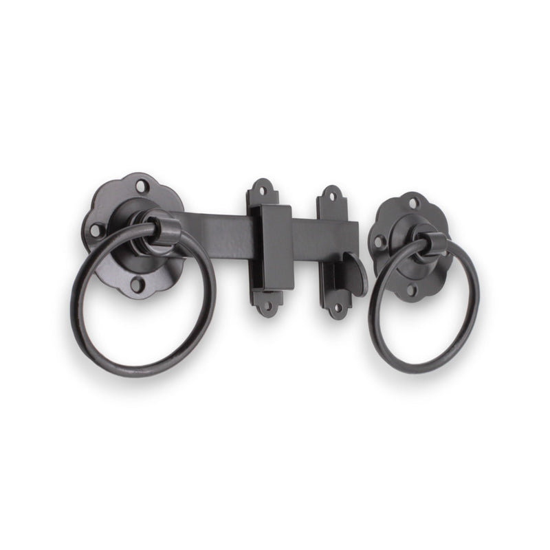 Infinity Decor Weatherproof 180mm Plain Ring Gate Heavy Duty Latch Epoxy Black Finish – Wooden Gate Latch Catch Set for Garden Gate and shed Door