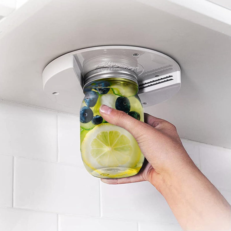 EZ Off Jar Opener for Seniors - Under Cabinet Jar Openers for Weak Hands, Easy Grip, Arthritis jar opener, One Handed Gadgets & Bottle Opener - Essential Kitchen Gadgets - White - 2 Pack