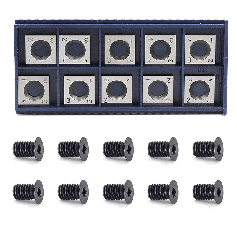 14mm Square Straight Carbide Cutter Insert(14mm length X14mm widthX2.0mm thickness),Pack of 10, Designed for Spiral/Helical Planer Cutter Head Wood Lathe Tool with 10pcs M6x10 Screws 14mm with screws