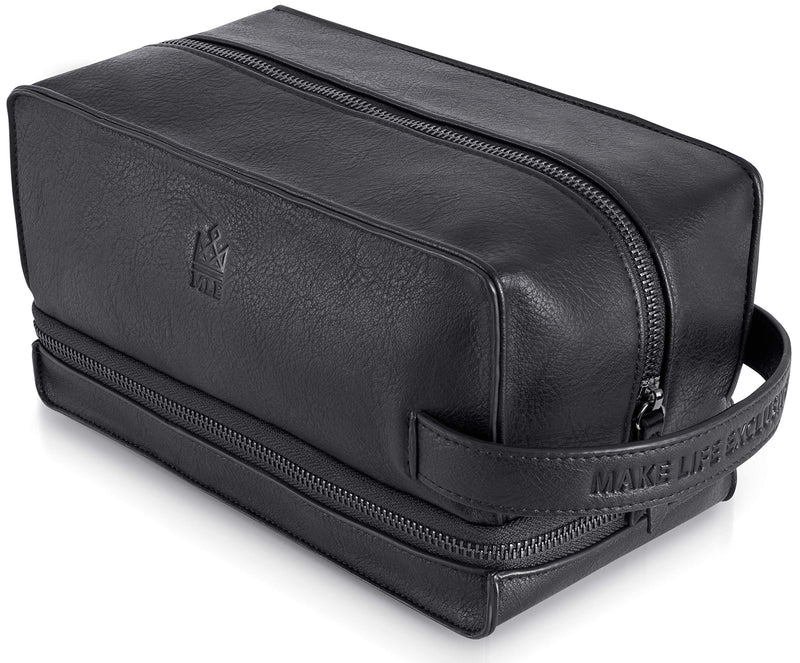 Mens Leather Toiletry Bag – Travel Dopp Kit, Shaving Bag, Grooming & Hygiene Organizer, Leather Toiletry Bag for Men, Gift for Him Midnight Black 2 - Compartment