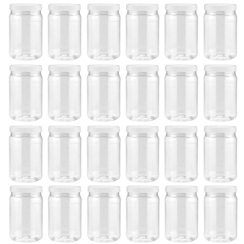 SMART SOLUTIONS Clear Plastic Mason Jars (18 oz 24 pack) | With Screw-On Airtight Lids | Refillable | No BPA | Perfect for Crafts, Herbs, Slime, Food & Liquids | Made in USA 18 oz 24 Pack White