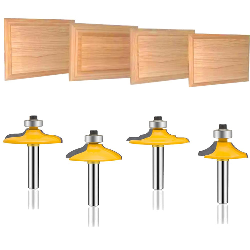LEATBUY 1/4-Inch Shank Router Bit Set 4 PCS, Round Over Raised Panel Cabinet Door Ogee Rail and Stile Router Bits, Woodworking Wood Cutter, Table Carbide Groove Tongue Milling Tool(1/2-Single) 1/2-Single