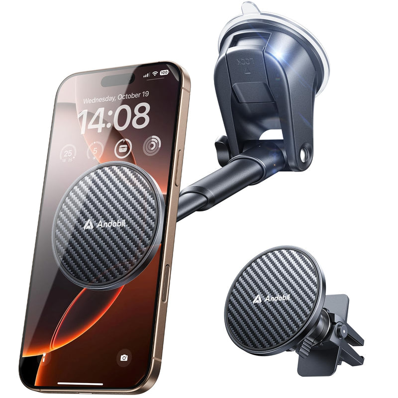 andobil for MagSafe Car Mount [85+LBS Strongest Suction & 2025 Military-Grade N55] Retractable Magnetic Phone Holder for Car Dashboard Windshield Vent, Car Phone Holder for iPhone 16 Pro Max 15 14 13