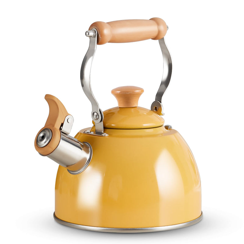 ROCKURWOK Tea Kettle, Tea Pot with Cool Touch Ergonomic Handle, Teapot Food Grade Stainless Steel, Tea Kettle Stovetop, Kettle Teapot, Whistling Tea Kettle, Small Tea Kettles, 1.6 Quart (Yellow) Yellow(1.6QT) 1.6 Quarts
