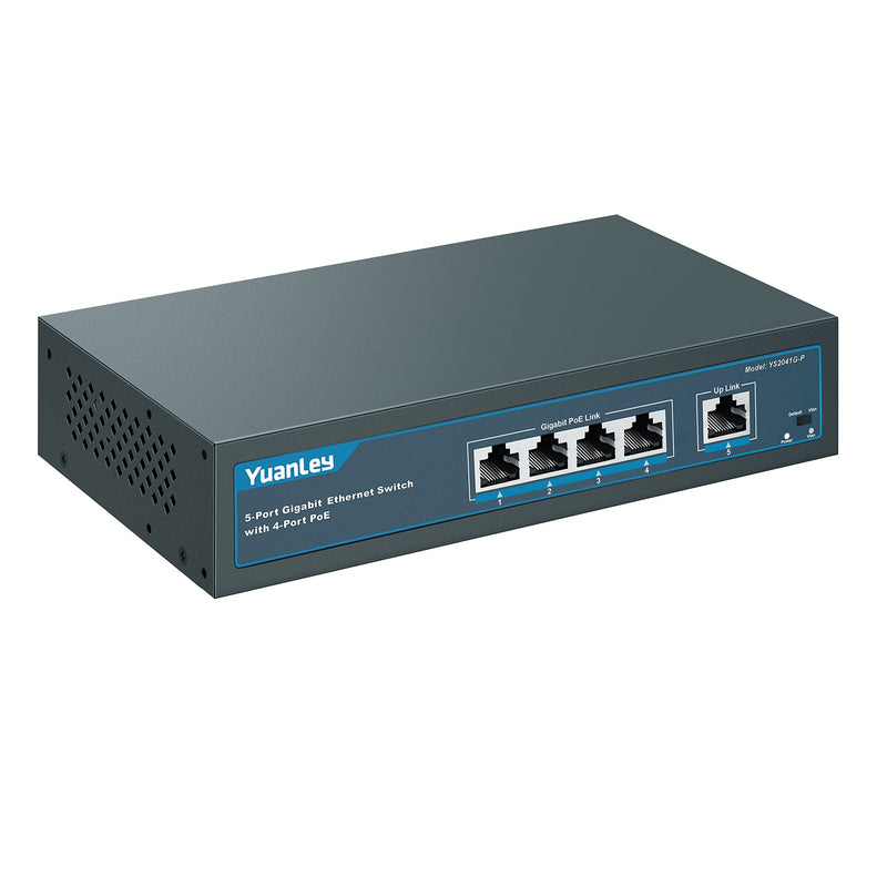 YuanLey 5 Port Gigabit PoE Switch with 4 Port PoE+ 1000Mbps, 802.3af/at 78W Built-in Power, Fanless Metal Unmanaged Plug & Play 5 Port | 4*PoE+ (1000Mbps)(78w)