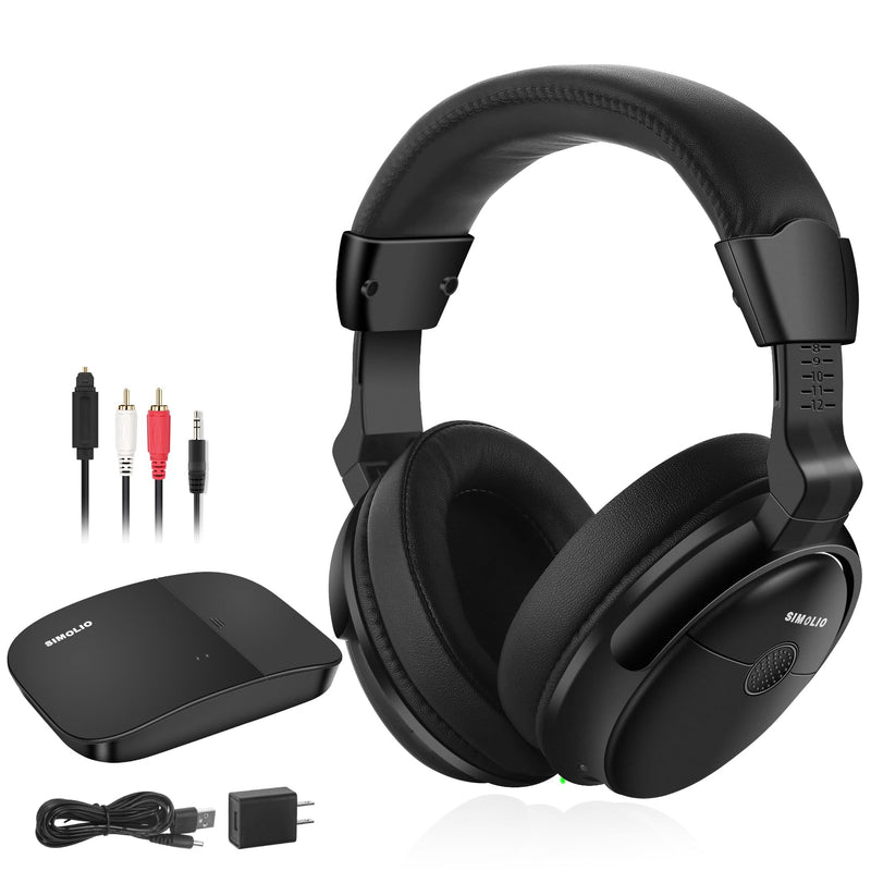 SIMOLIO Wireless TV Headphones with Clear Dialog Mode, Enhanced Voice & Spare Battery for Seniors & Hard of Hearing, L/R Balance Volume Control, No Audio Lag, 100FT Range