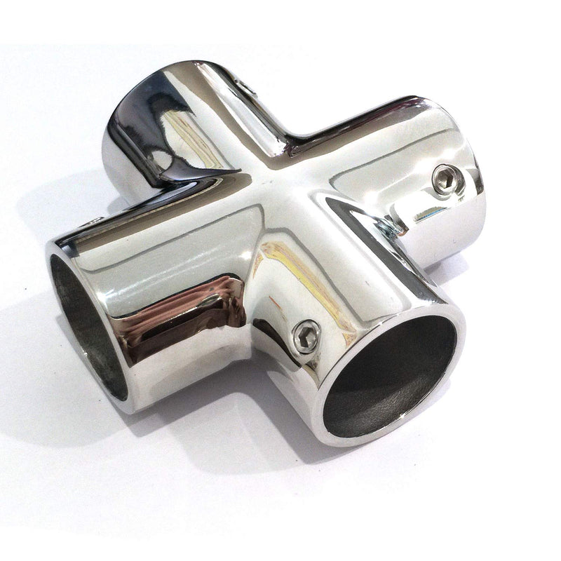 Heavy Duty Marine Grade 316 Stainless Steel Cast Boat Hand Rail Fitting 4 Way Cross Tube Pipe Connector Tee Joint 7/8" 1 inch I.D.