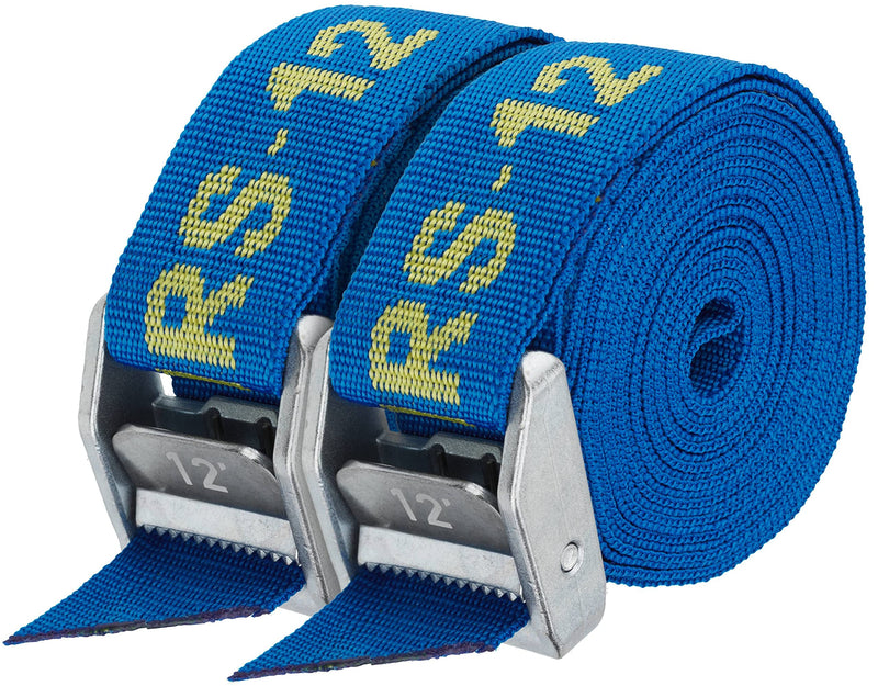 NRS 1.5" Heavy Duty Tie Down Strap – 2 Pack | Cargo Roof Rack Strap for Vehicle, Trailer, Kayak, Moving | 500 lbs. Working Load | 1,500 lbs Breaking Strength Iconic Blue 12'