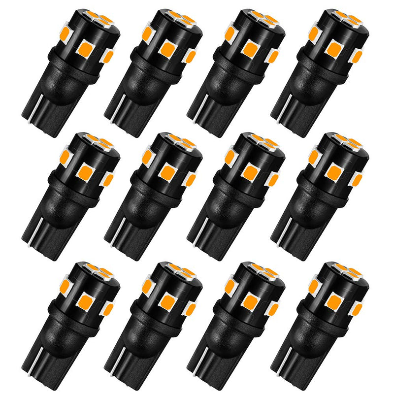 AUXLIGHT 194 168 2825 T10 LED Interior Light Bulbs Amber Yellow, Super Bright Replacement for Dome Map Door Trunk Courtesy License Plate Sidemarker Parking RV Camper Lights (Pack of 12)