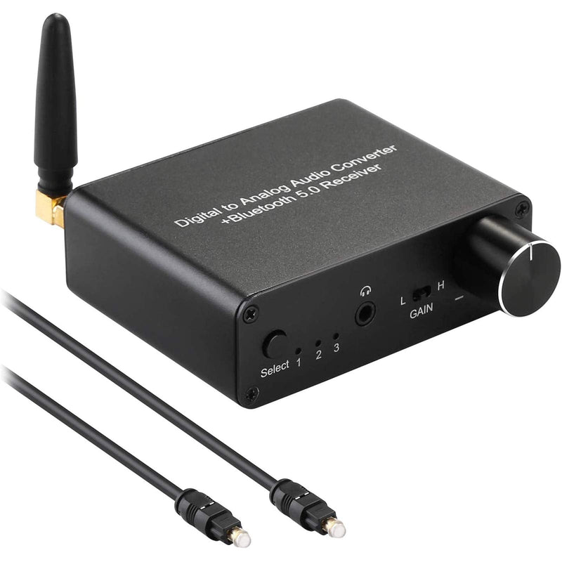 192kHz Digital to Analog Converter Bluetooth 5.0 Receiver DAC with 16-300Ω Headphone Amplifier Optical/Coaxial to RCA 3.5mm Audio Output with Volume Control for TV Phone Tablet (Normal, Basic) normal