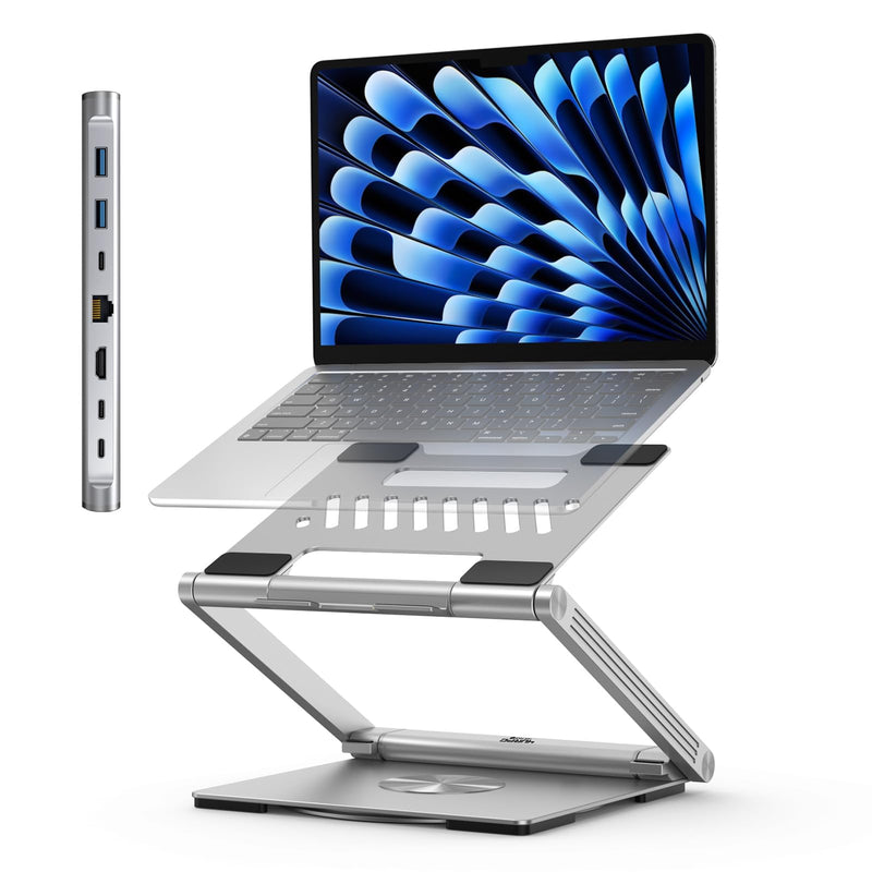 4URPC Laptop Docking Station Stand 4K@60Hz for MacBook Pro/Air M3/M4, Dell/HP/Surface/Lenovo/Chromebook, Laptop USB Hub Stand with HDMI, 3 USB, Ethernet, PD 3.0, Adjustable Dock with 360° Rotate Base