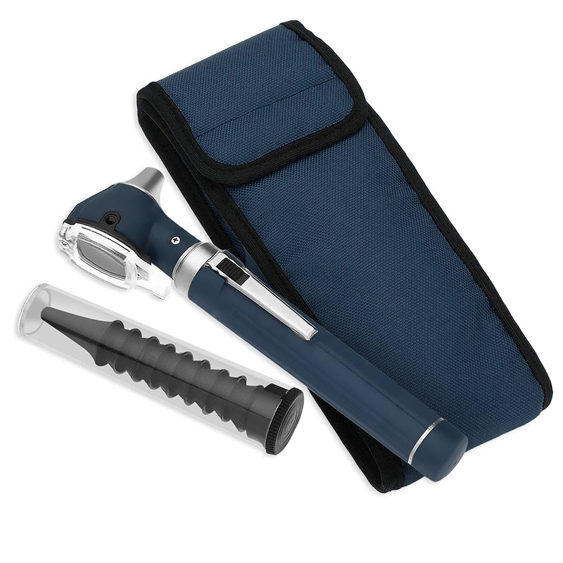 SURGICAL ONLINE Fiber Optic Mini Otoscope Rainbow Many Colors - Pocket Otoscope with Case ENT Diagnostic Set w/Extra Bulb Included (Navey Blue)