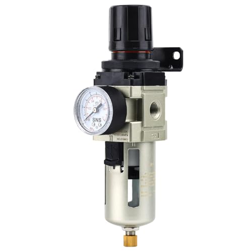 SNS 1/4''NPT Compressed Air Compressor Pressure Filter Regulator Piggyback Combo - Poly Bowl with Metal Guard, Semi-auto Drain, Bracket, with Gauge AW3000-N02A 3000-N02 Aw
