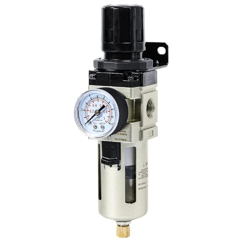 SNS Compressed Air Filter Regulator Piggyback Combo 3/8''NPT- Poly Bowl with Metal Guard, Semi-auto Drain, Bracket, Gauge AW3000-N03A 3000-N03 AW