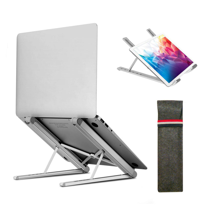 Aluminum Portable Laptop Tablet Stand Adjustable Mount Riser fold able Compatible with Any Size Laptop or Tablet iPad iPAD Pro 12.9 (Silver) Silver