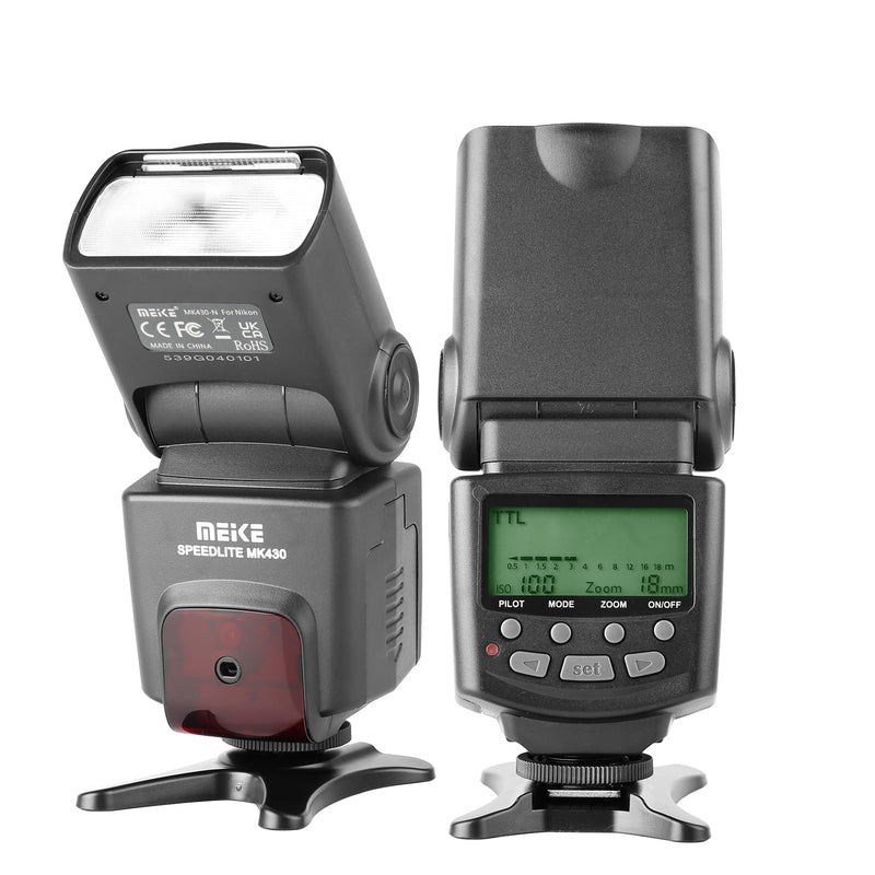 Meike MK430N TTL Camera Flash Speedlite with LCD Display for Nikon Cameras | For D7100 D5300 D5200 D3500 D3100 D600 D800 D3200 D90 D80 D300 D7500 D780 with Standard Hot Shoe