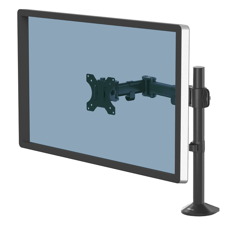 Fellowes Reflex Series Adjustable Monitor Arm for Desk, Supports 32-Inch Monitors, Ergonomic Single Monitor Stand with VESA Mount, Easy Setup with Grommet or Clamp, 8502501-Black