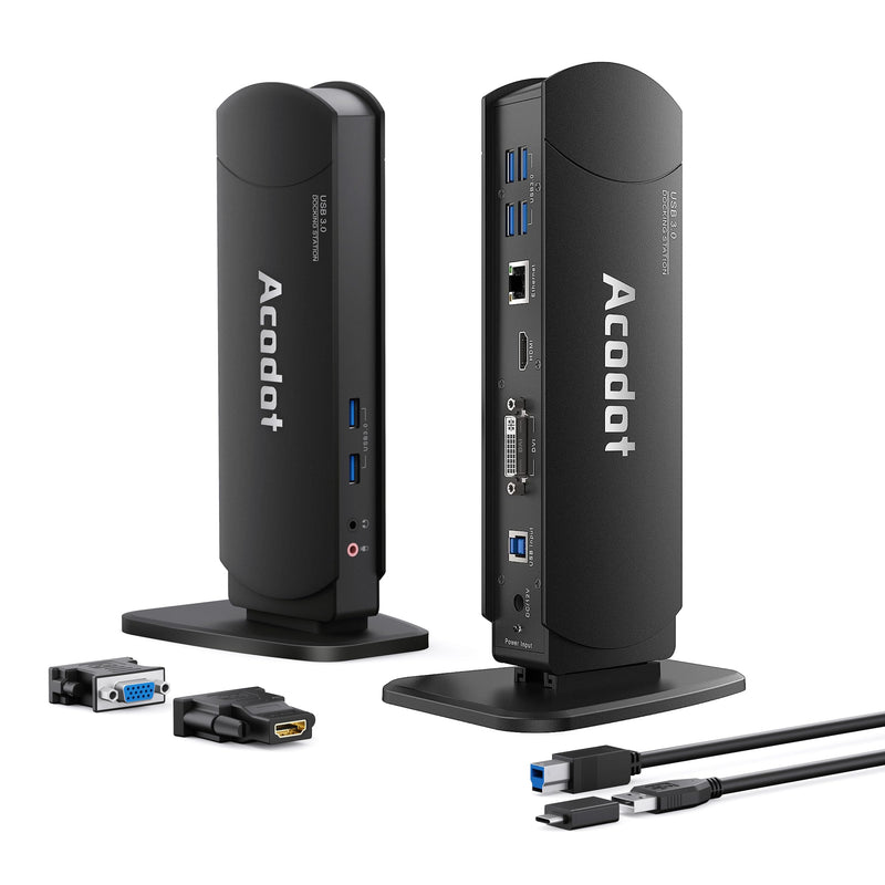 USB 3.0 Universal Docking Station, Acodot 13 in 1 Laptop Docking Station Dual Monitor for Windows and Mac, USB C Docking Station with HDMI, VGA, DVI, 6X USB 3.0, Gigabit Ethernet, Audio