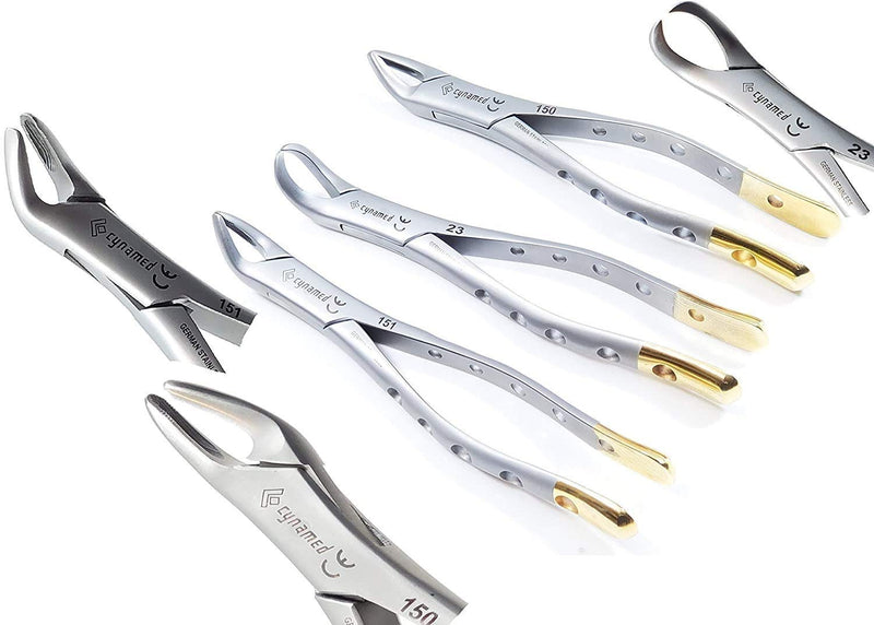 Premium German Dental Extracting Extraction Forceps #150#151#23 Gold Handle-Extraction Forceps Dental Instruments-Cynamed