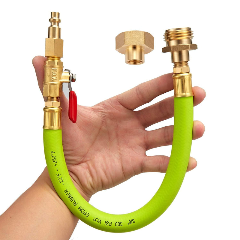 Lead -Free Brass 16.9" Winterize Sprinkler System RV Motorhome Boat Camper and Travel Trailer: Air Comp Quick-Connect Plug To 3/4" Garden Hose Faucet Blow Out Adapter Fitting with Valve