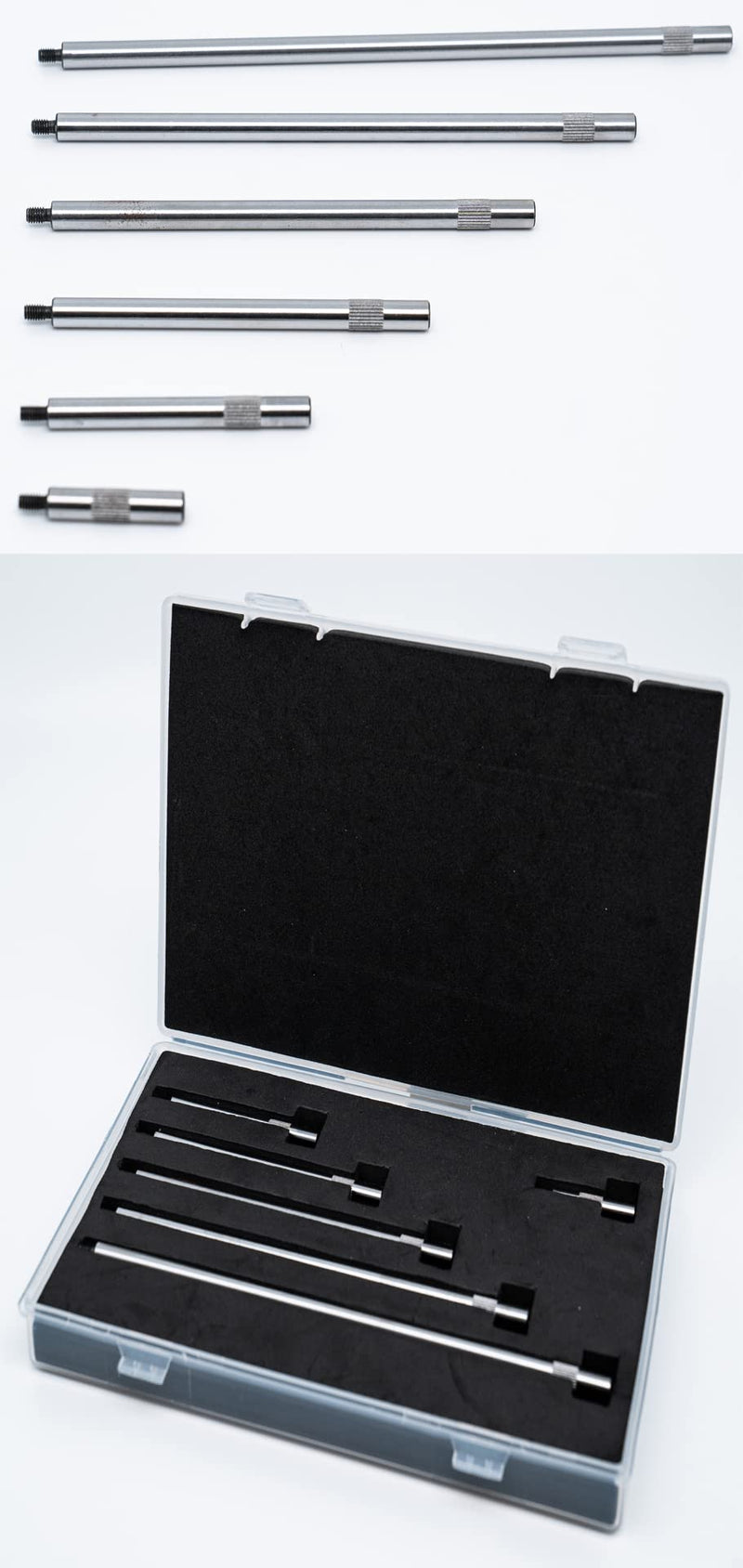 Dial & Electronic Indicator Extension Stem Rod Set 6 Piece 1", 2", 3", 4", 5", 6" Combine to 0-21" Include Plastic Case 1"-6"