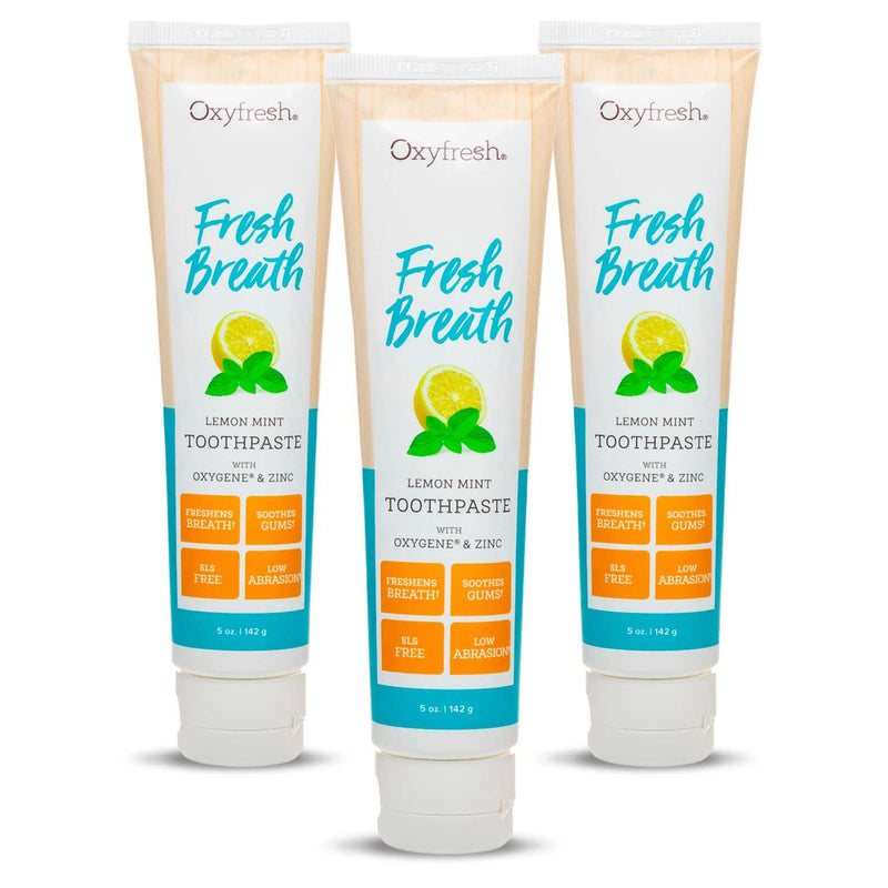 Oxyfresh Maximum Fresh Breath Lemon Mint Toothpaste - Clean Teeth & Fresh Breath - Natural Essential Oils & Natural Xylitol to Help Fight Tartar - SLS & Fluoride Free - 5 oz (Pack of 3) 5 Ounce (Pack of 3)